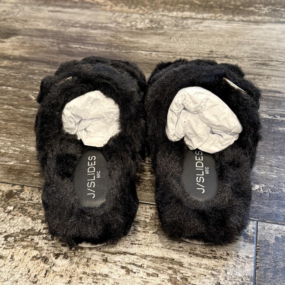 J/Slides NYC Shoes Womens Size 10 Bree Double Buckle Faux Fur Slides Sandals NEW - Picture 7 of 10